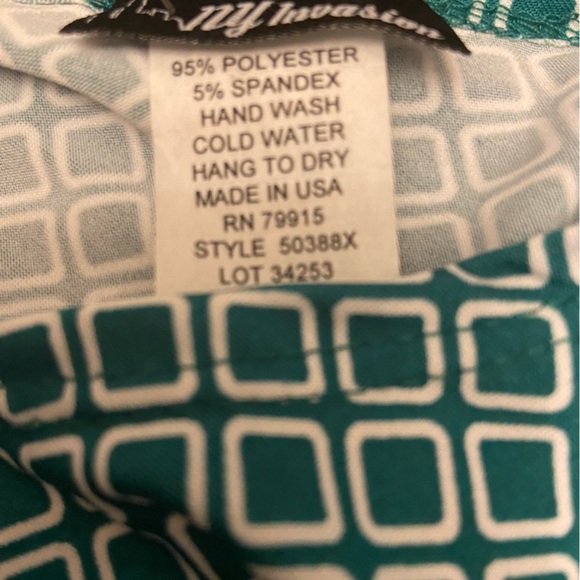 New York Invasion Plus Size 3x Green & White Print Pullover Waist Belted Dress - Picture 4 of 5